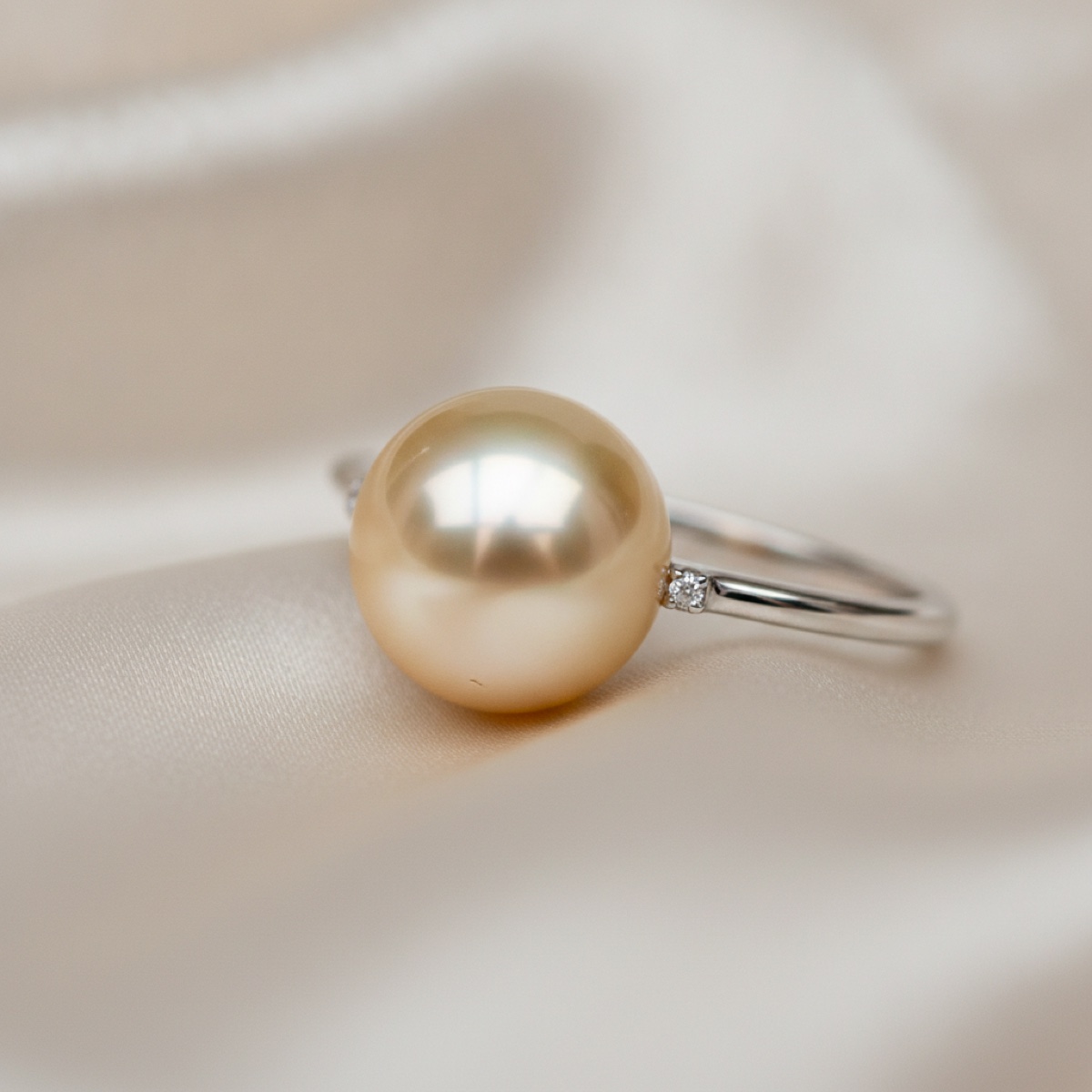 The Grader's Ring — A deep golden South Sea pearl on a plain platinum band.